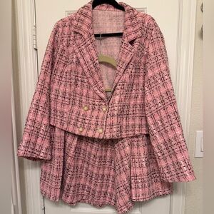 SHEIN Pink Checkered Blazer and Skirt Set